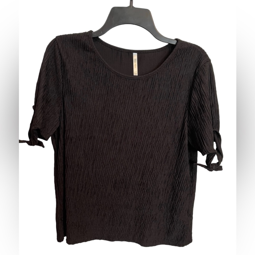 Rene Riccj Women’s Shirt Sleeve Blouse Size XL Lightweight Gauzy Stretch Black